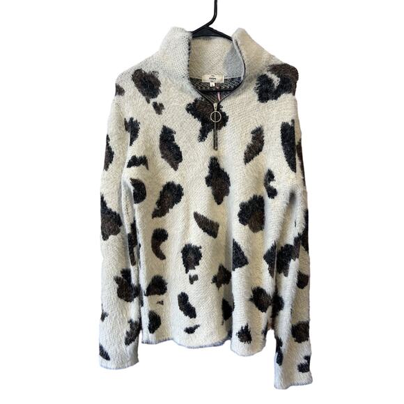 Entro cream animal print soft sweater 1/4 zip women’s size small NEW - Picture 1 of 6